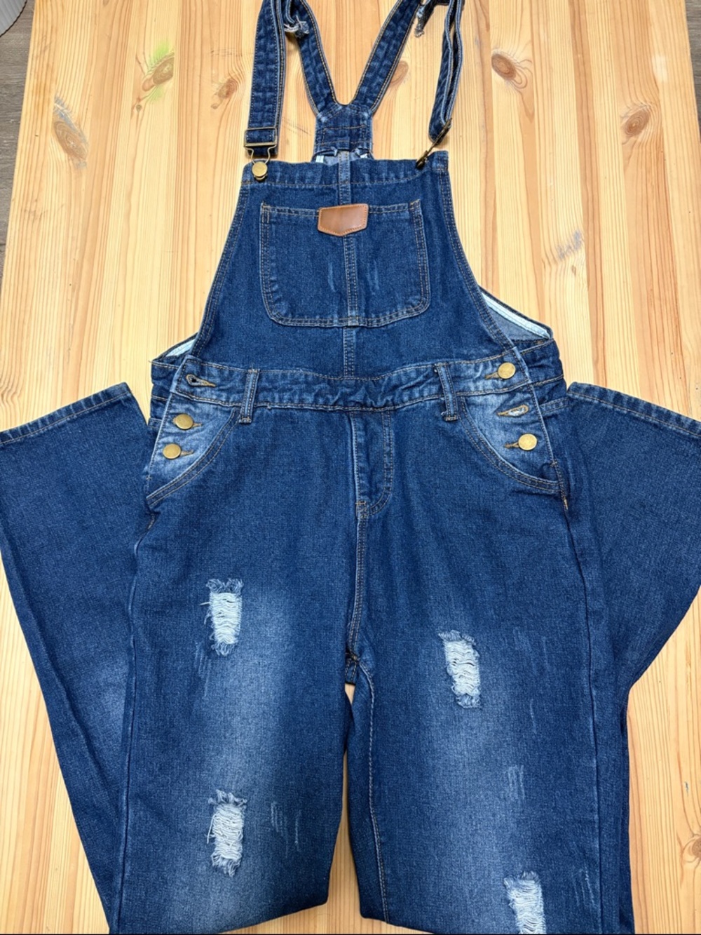Denim Blue Women's Distressed Overalls